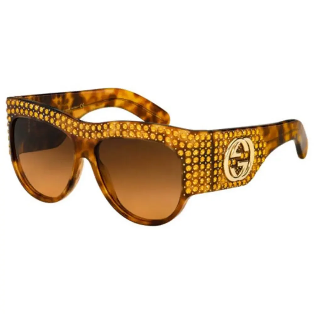 GUCCI AUTHENTIC HOLLYWOOD FOREVER 0144 Brown Gold Crystal Sunglasses GG0144S 003 - Picture 2 of 11